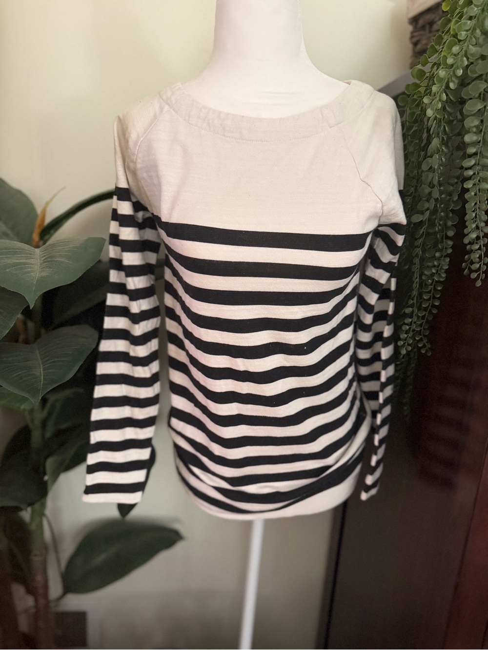 LOFT Black and White Striped Long-Sleeve Top